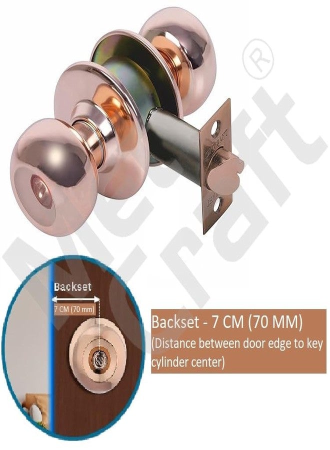 Met Craft SS304 Room Door Knob Lock - with 3 Brass Computerised Key Cylindrical Lock for Bedroom/Main Door/Tubular Door Knob/Handle (Rose Gold, 70 mm Backset) - Image 3